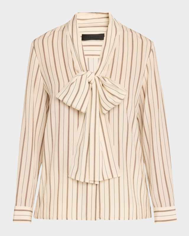 Angelique Stripe Tie-Neck Silk Blouse